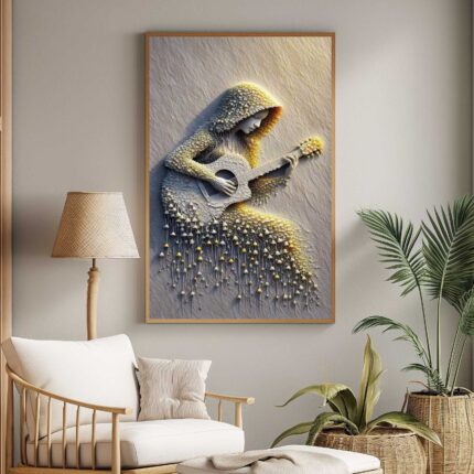 QUADRO EM ARTE BELA MULHER COM VIOLÃO
