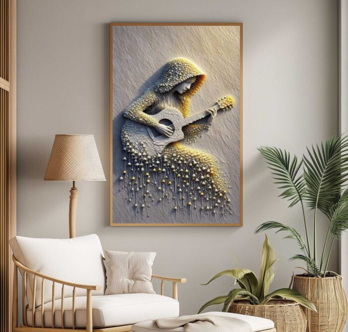 QUADRO EM ARTE BELA MULHER COM VIOLÃO
