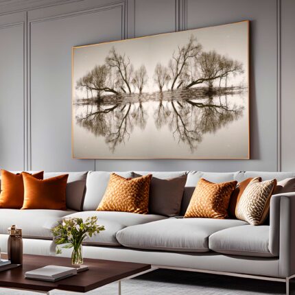 QUADRO  EM UMA BELA PAISAGEM ARVORES E LAGO