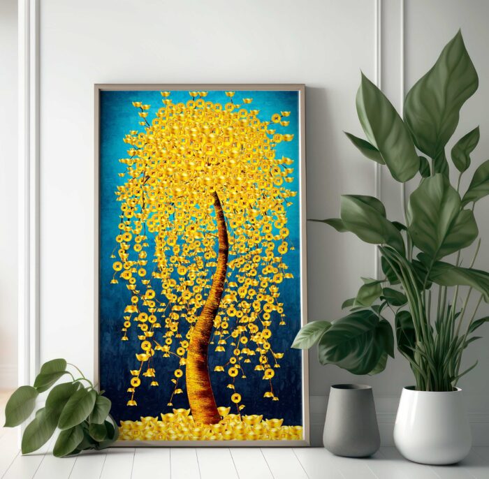 QUADRO ABSTRATO ARVORE AMARELA DOURADA