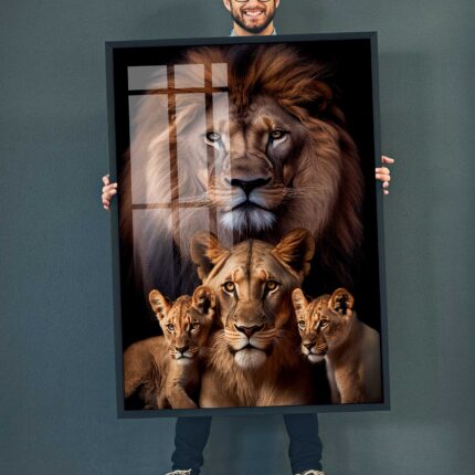 QUADRO LEÃO LEOA E FILHOTES