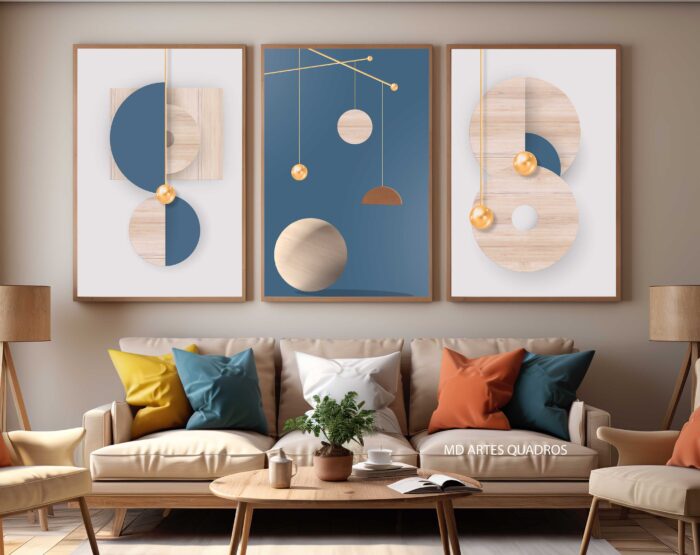 CONJUNTO MODERNA  ARTE EM TONS AZUL E MADEIRA - Imagem 5