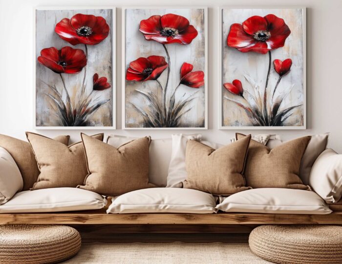 CONJUNTO ARTE PINTURA  FLORES VERMELHAS - Imagem 4