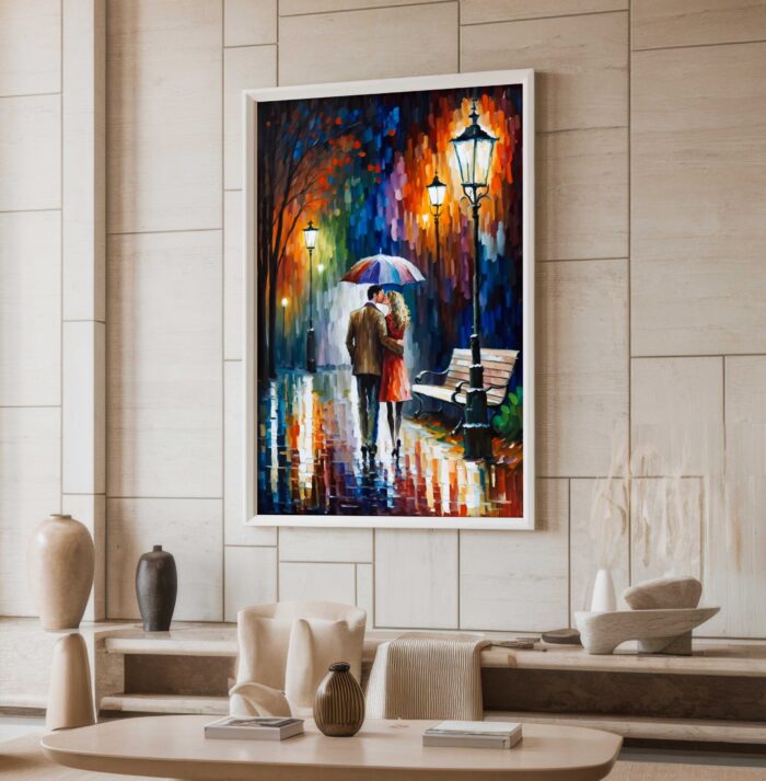 QUADRO PINTURA DE CASAL NA CHUVA - Imagem 5