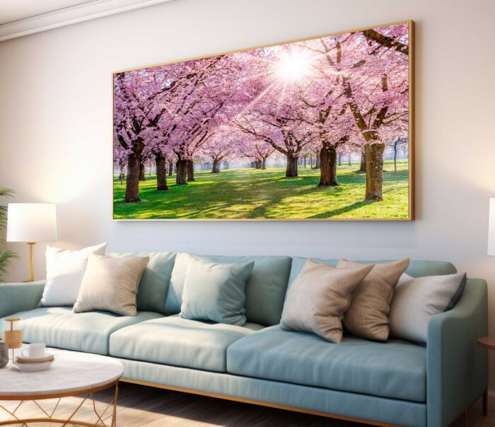 QUADRO EM PAISAGEM BELAS ÁRVORES ROSADAS - Imagem 4