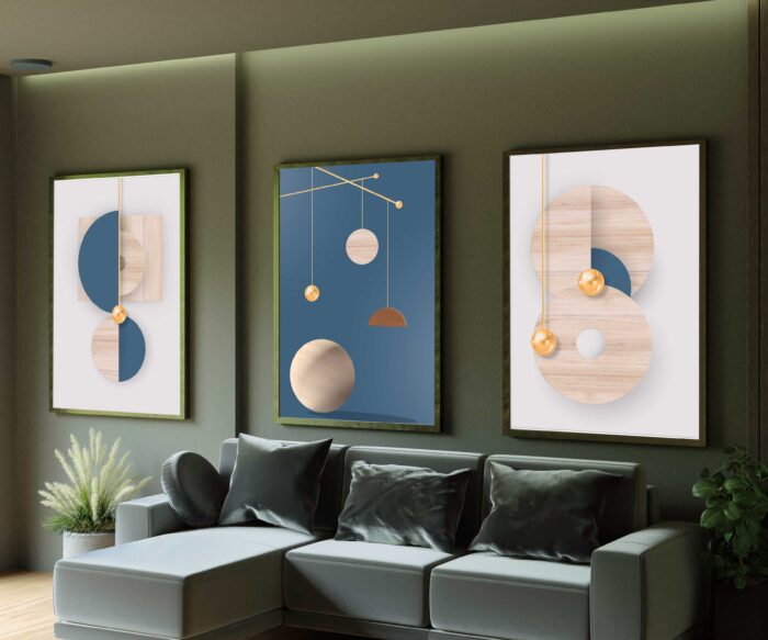 CONJUNTO MODERNA  ARTE EM TONS AZUL E MADEIRA - Imagem 4