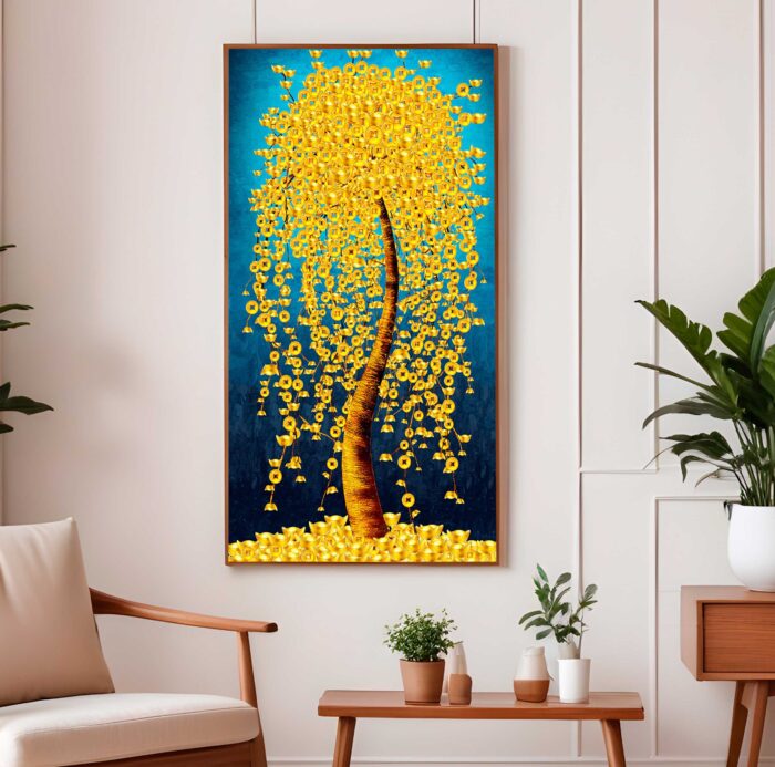 QUADRO ABSTRATO ARVORE AMARELA DOURADA - Imagem 4