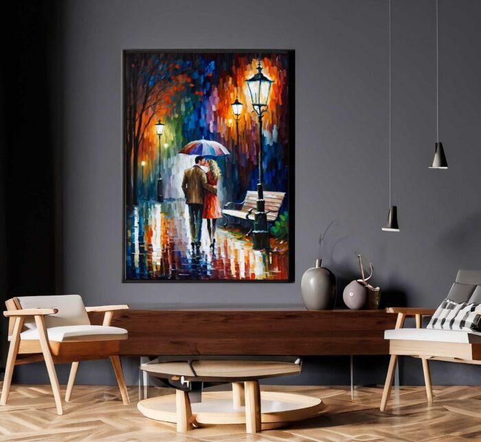 QUADRO PINTURA DE CASAL NA CHUVA - Imagem 4
