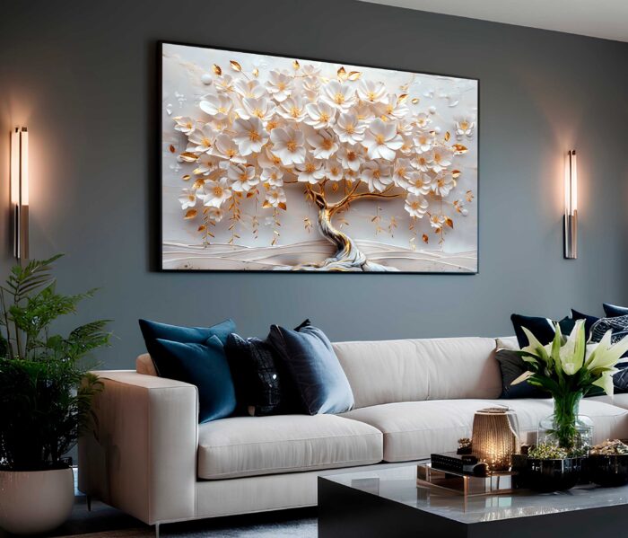QUADRO UMA BELA ÁRVORE EM DOURADO 3D - Imagem 3