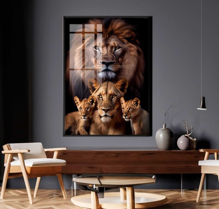 QUADRO LEÃO LEOA E FILHOTES - Imagem 3
