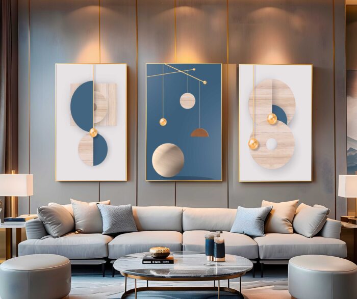 CONJUNTO MODERNA  ARTE EM TONS AZUL E MADEIRA - Imagem 3