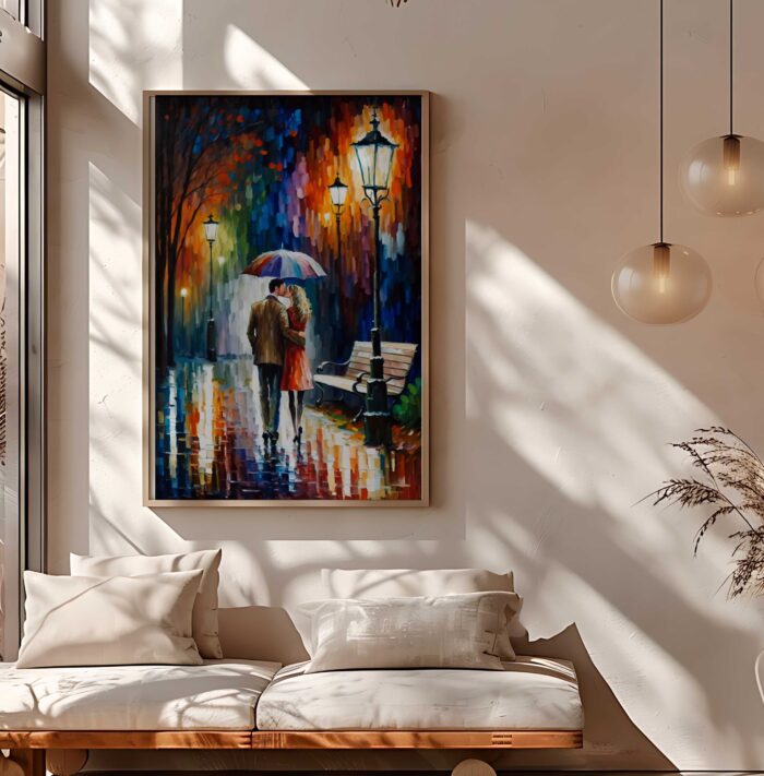QUADRO PINTURA DE CASAL NA CHUVA - Imagem 3