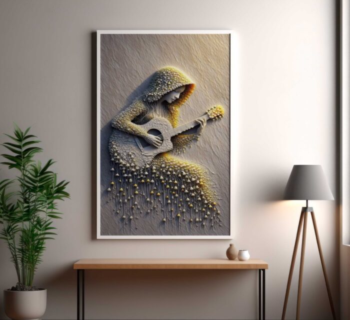 QUADRO EM ARTE BELA MULHER COM VIOLÃO - Imagem 2