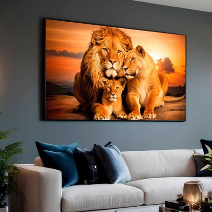 QUADRO O REI LEÃO LEOA E FILHOTE