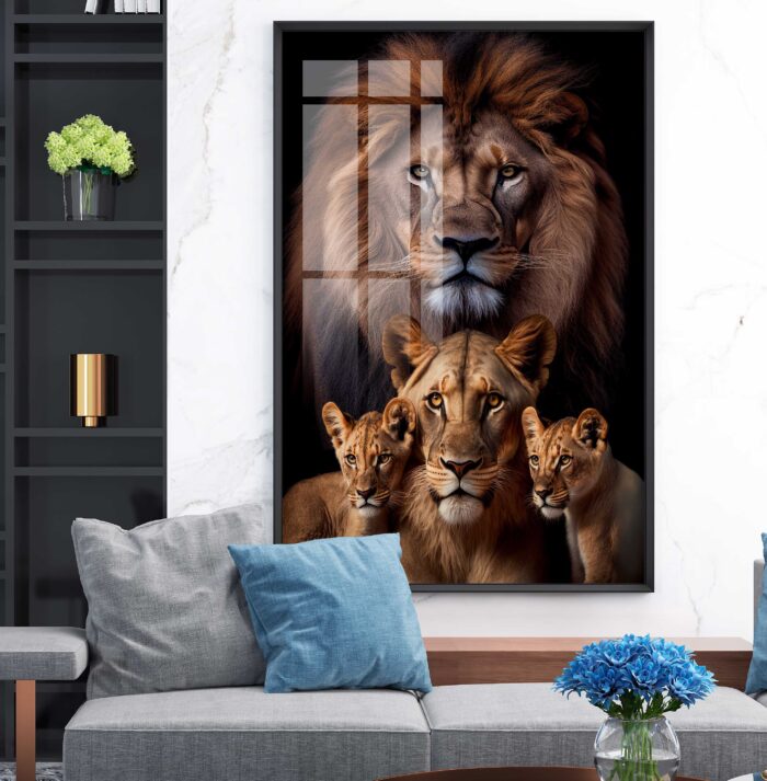 QUADRO LEÃO LEOA E FILHOTES - Imagem 2