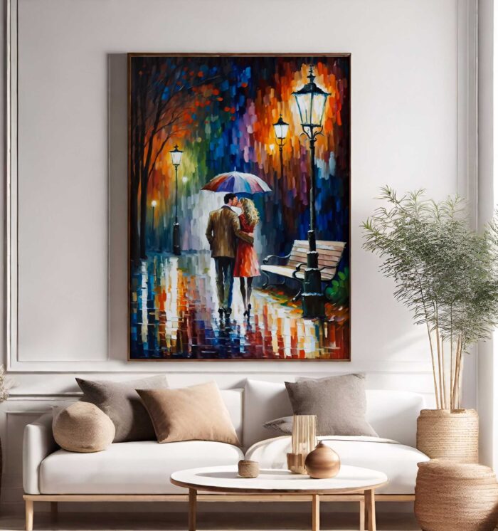 QUADRO PINTURA DE CASAL NA CHUVA - Imagem 2