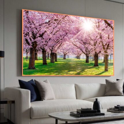 QUADRO EM PAISAGEM BELAS ÁRVORES ROSADAS