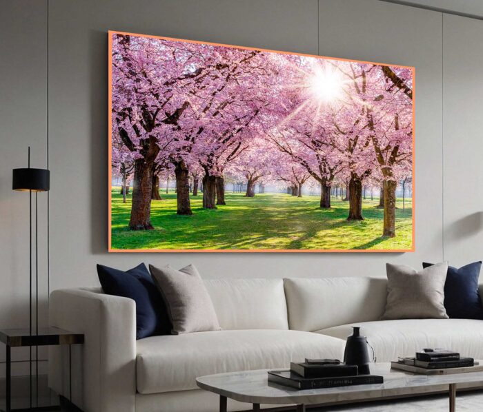 QUADRO EM PAISAGEM BELAS ÁRVORES ROSADAS
