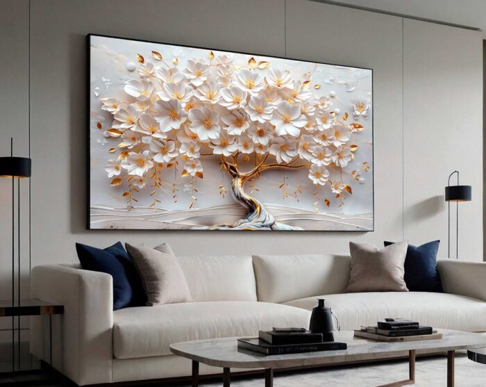 QUADRO UMA BELA ÁRVORE EM DOURADO 3D