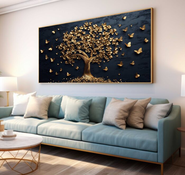 QUADRO ÁRVORE DOURADA COM FUNDO ESCURO - Imagem 5