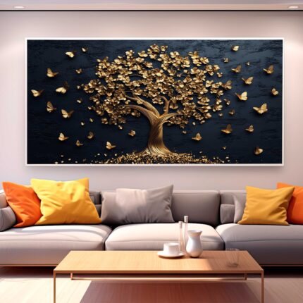 QUADRO ÁRVORE DOURADA COM FUNDO ESCURO