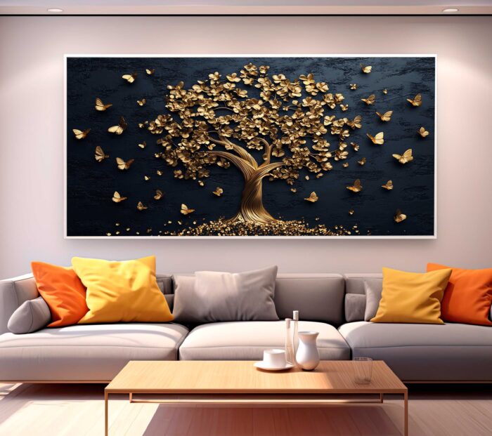 QUADRO ÁRVORE DOURADA COM FUNDO ESCURO