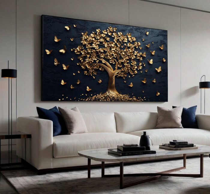 QUADRO ÁRVORE DOURADA COM FUNDO ESCURO - Imagem 3