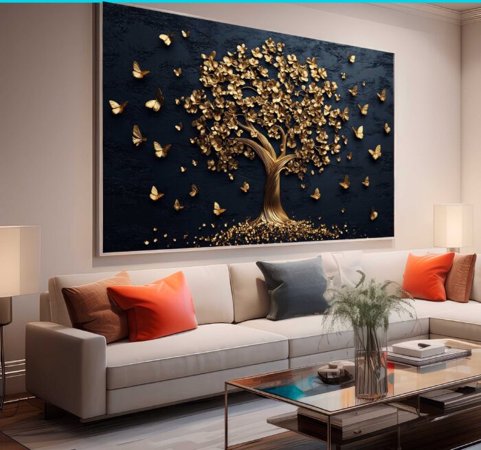 QUADRO ÁRVORE DOURADA COM FUNDO ESCURO - Imagem 2