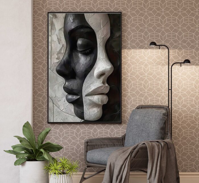 QUADRO ARTE AS DUAS FACES PRETO E BRANCO - Imagem 3