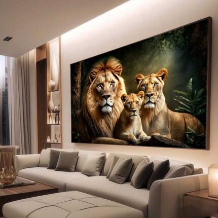 QUADRO FAMILIA LEÃO LEOA E FILHOTE