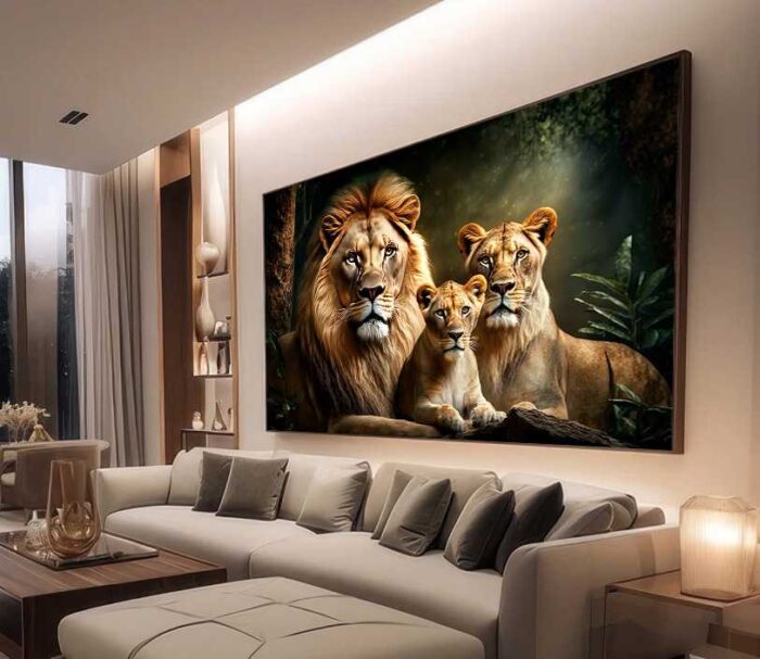 QUADRO FAMILIA LEÃO LEOA E FILHOTE