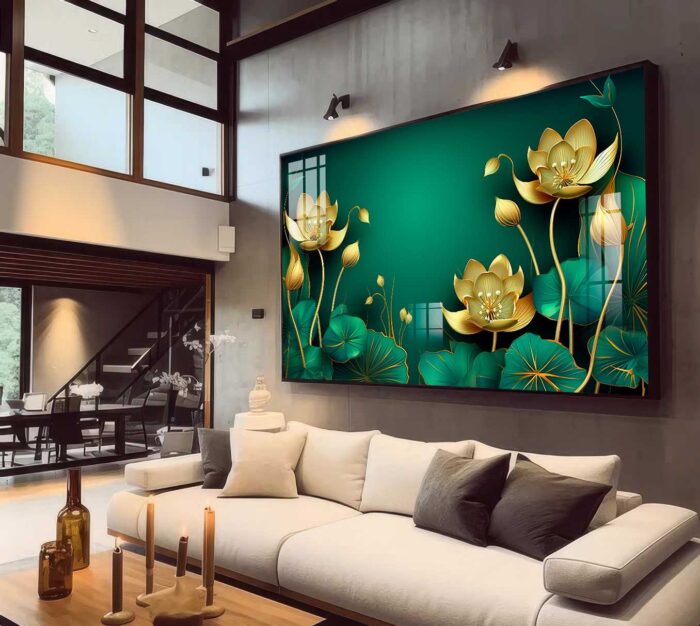QUADRO ARTE DECOR FLORAL DOURADO E TONS VERDES - Imagem 5