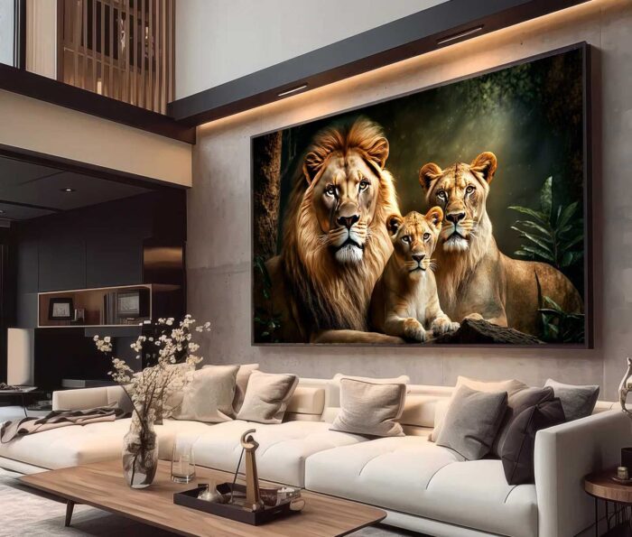 QUADRO FAMILIA LEÃO LEOA E FILHOTE - Imagem 4