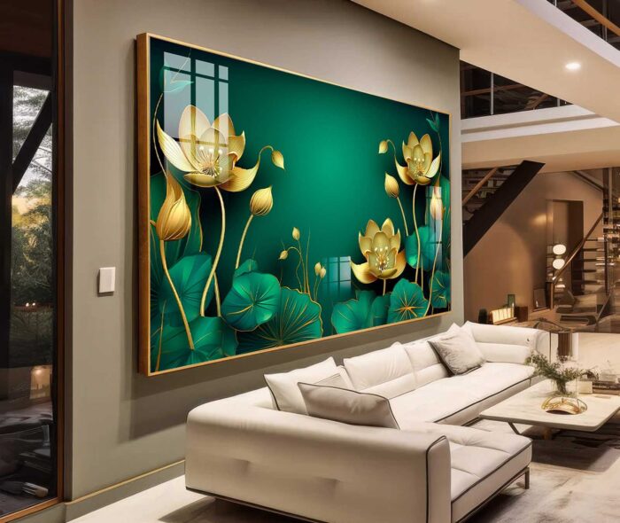 QUADRO ARTE DECOR FLORAL DOURADO E TONS VERDES - Imagem 4