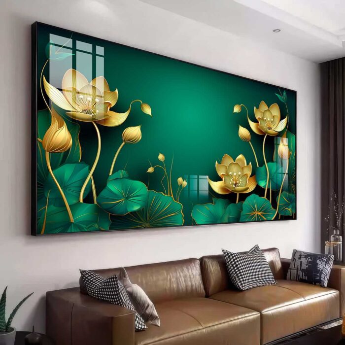 QUADRO ARTE DECOR FLORAL DOURADO E TONS VERDES - Imagem 3