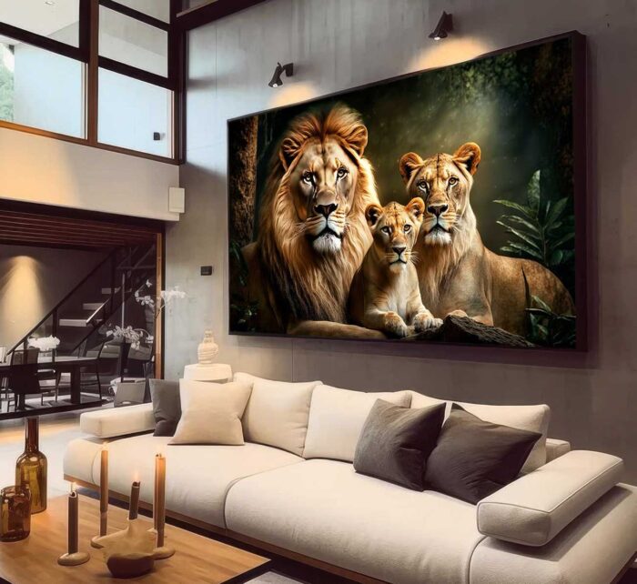 QUADRO FAMILIA LEÃO LEOA E FILHOTE - Imagem 2