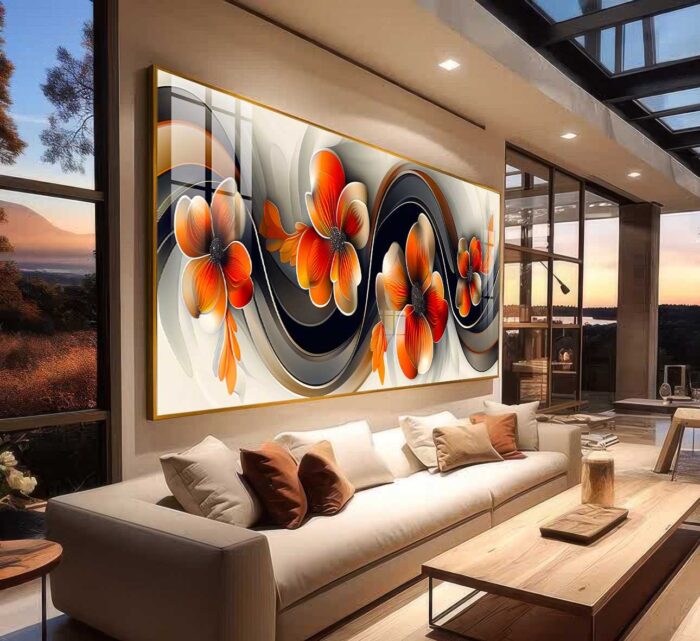 QUADRO EM LINDA ARTE ABSTRATA COM ROSAS VERMELHAS