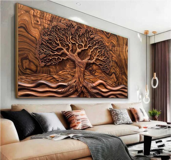 QUADRO EM ABSTRATO MADEIRADO DA ÁRVORE DA VIDA - Imagem 4