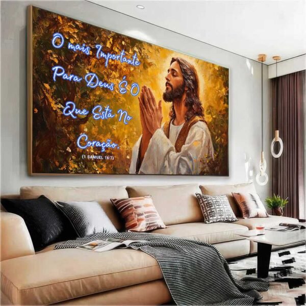 QUADRO JESUS EM ORAÇÃO COM FRASE BIBLICA