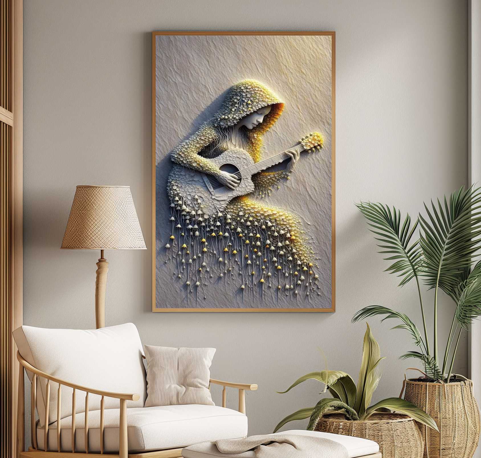 D1 QUADRO EM ARTE BELA MULHER COM VIOLÃO - Imagem 1