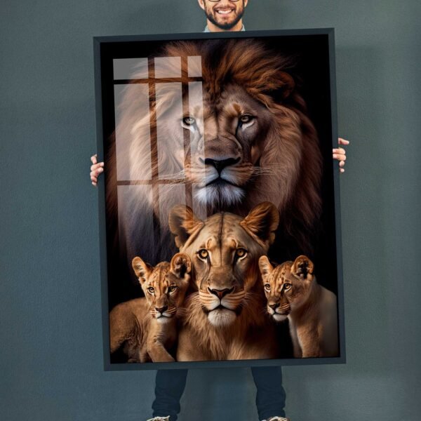 QUADRO LEÃO LEOA E FILHOTES