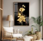 QUADRO BELA ROSA DOURADA COM FUNDO PRETO
