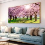 QUADRO EM PAISAGEM BELAS ÁRVORES ROSADAS