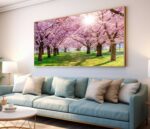 QUADRO EM PAISAGEM BELAS ÁRVORES ROSADAS