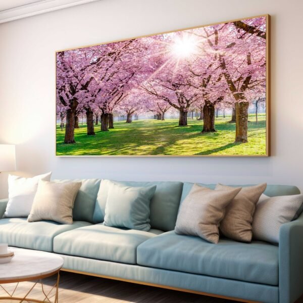 QUADRO EM PAISAGEM BELAS ÁRVORES ROSADAS