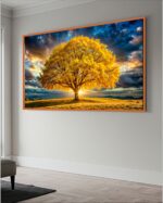 QUADRO BELA ÁRVORE AMARELA AO POR DO SOL - Imagem 4