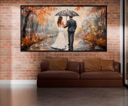 QUADRO PINTURA ABSTRATA DE CASAL NA CHUVA