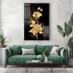 QUADRO BELA ROSA DOURADA COM FUNDO PRETO - Imagem 5
