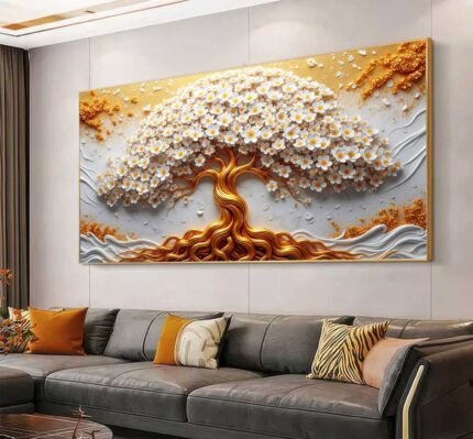 QUADRO ARTE ÁRVORE ABSTRATA COM TONS DOURADA