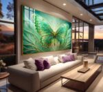 QUADRO ILUSTRAÇÃO COM BORBOLETA EM TONS VERDES